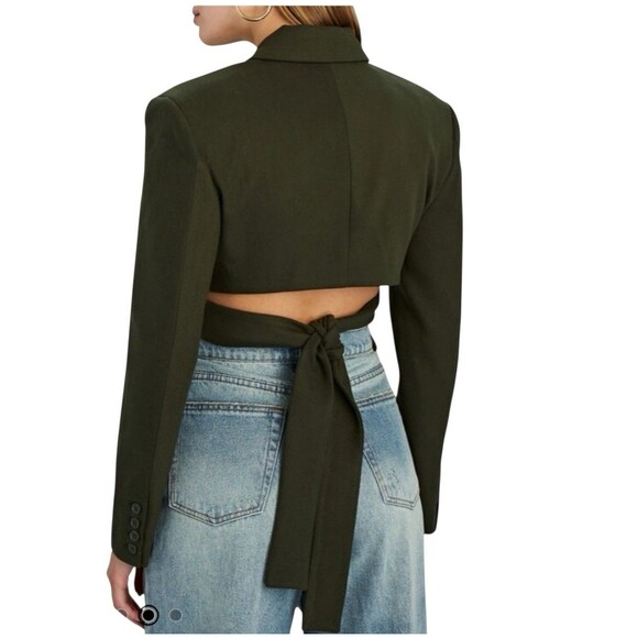 Ronny Kobo NWT Olive Green Cropped Wrap Jacket ZUNA Size L - Picture 3 of 7